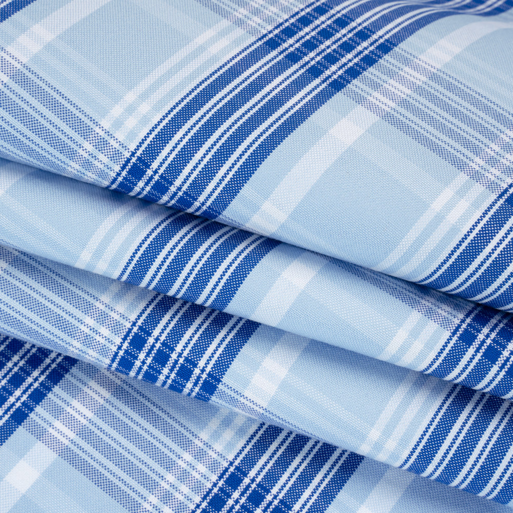 Cotton Oxford Shirting - Sky and Cobalt Blue Plaid - Deadstock Folded Cotton Oxford Shirting - Sky and Cobalt Blue Plaid - Deadstock Folded