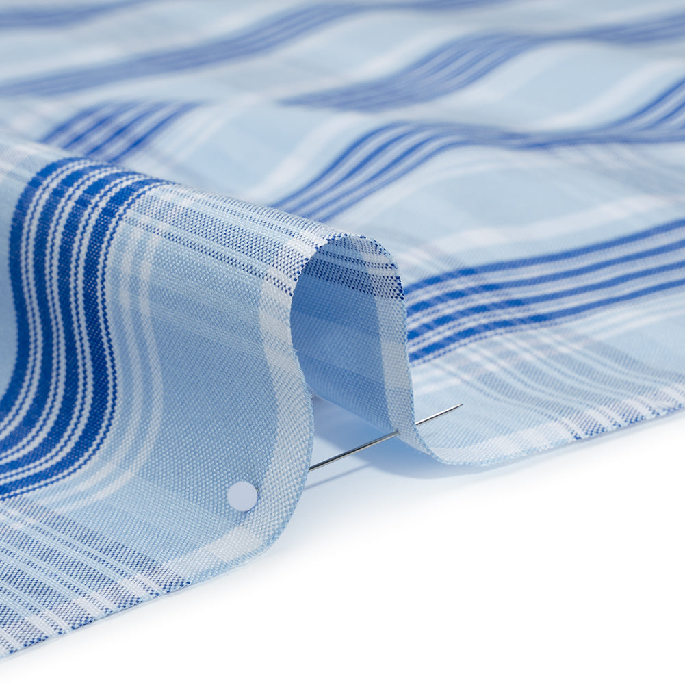 Cotton Oxford Shirting - Sky and Cobalt Blue Plaid - Deadstock Detail Cotton Oxford Shirting - Sky and Cobalt Blue Plaid - Deadstock Detail