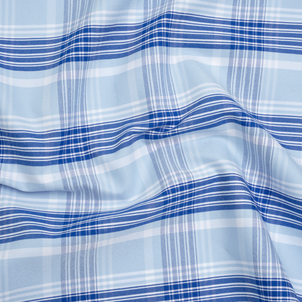 Cotton Oxford Shirting - Sky and Cobalt Blue Plaid - Deadstock Cotton Oxford Shirting - Sky and Cobalt Blue Plaid - Deadstock