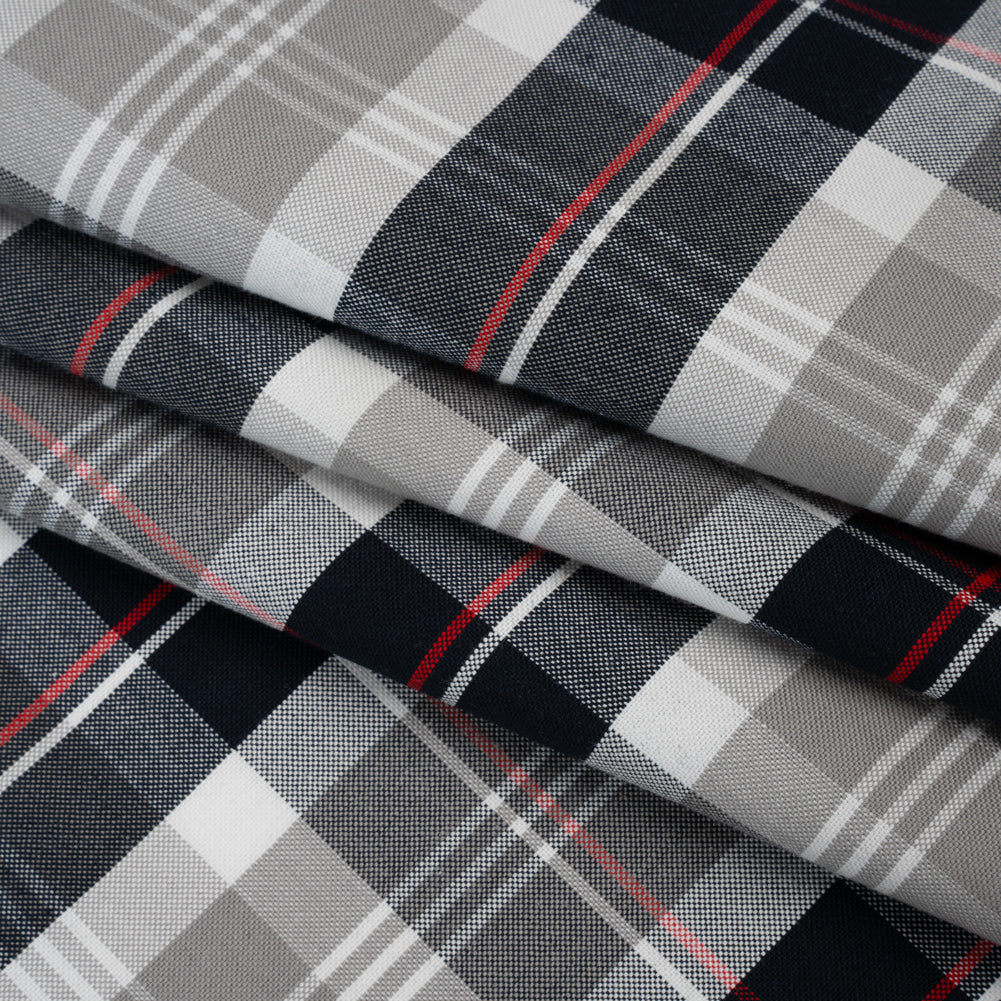 Cotton Oxford Shirting - Warm Gray, Cool Black and Red Plaid - Deadstock Cotton Oxford Shirting - Warm Gray, Cool Black and Red Plaid - Deadstock