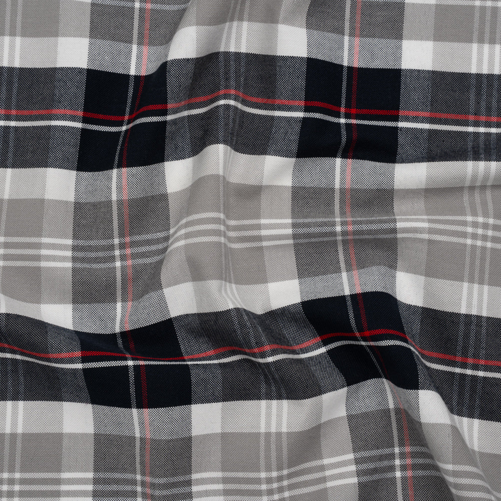 Cotton Oxford Shirting - Warm Gray, Cool Black and Red Plaid - Deadstock Cotton Oxford Shirting - Warm Gray, Cool Black and Red Plaid - Deadstock