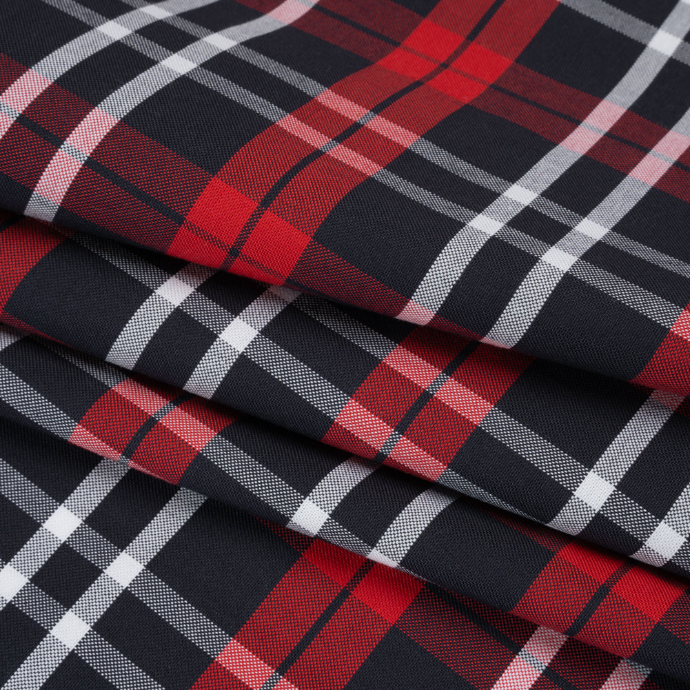 Cotton Oxford Shirting - Navy Blue, Red and White Plaid - Deadstock - Folded Cotton Oxford Shirting - Navy Blue, Red and White Plaid - Deadstock - Folded