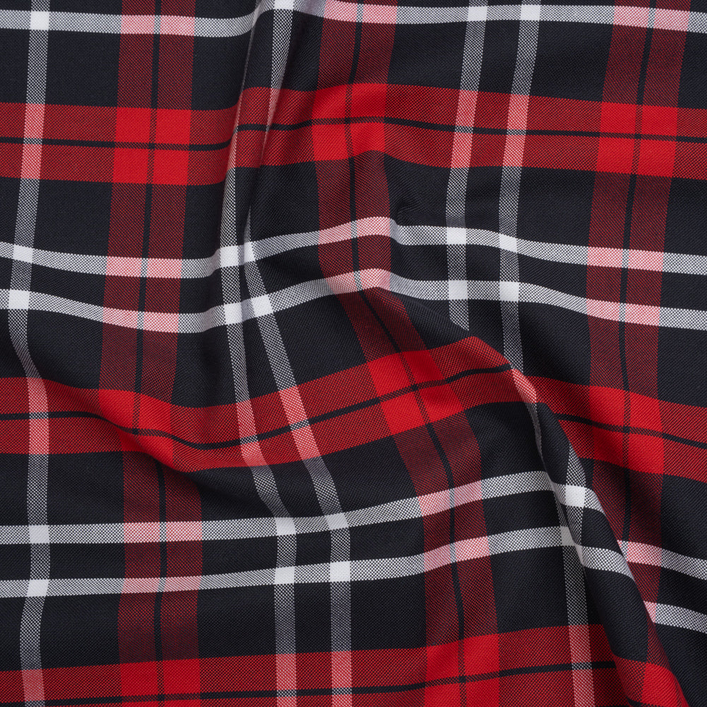 Cotton Oxford Shirting - Navy Blue, Red and White Plaid - Deadstock Cotton Oxford Shirting - Navy Blue, Red and White Plaid - Deadstock