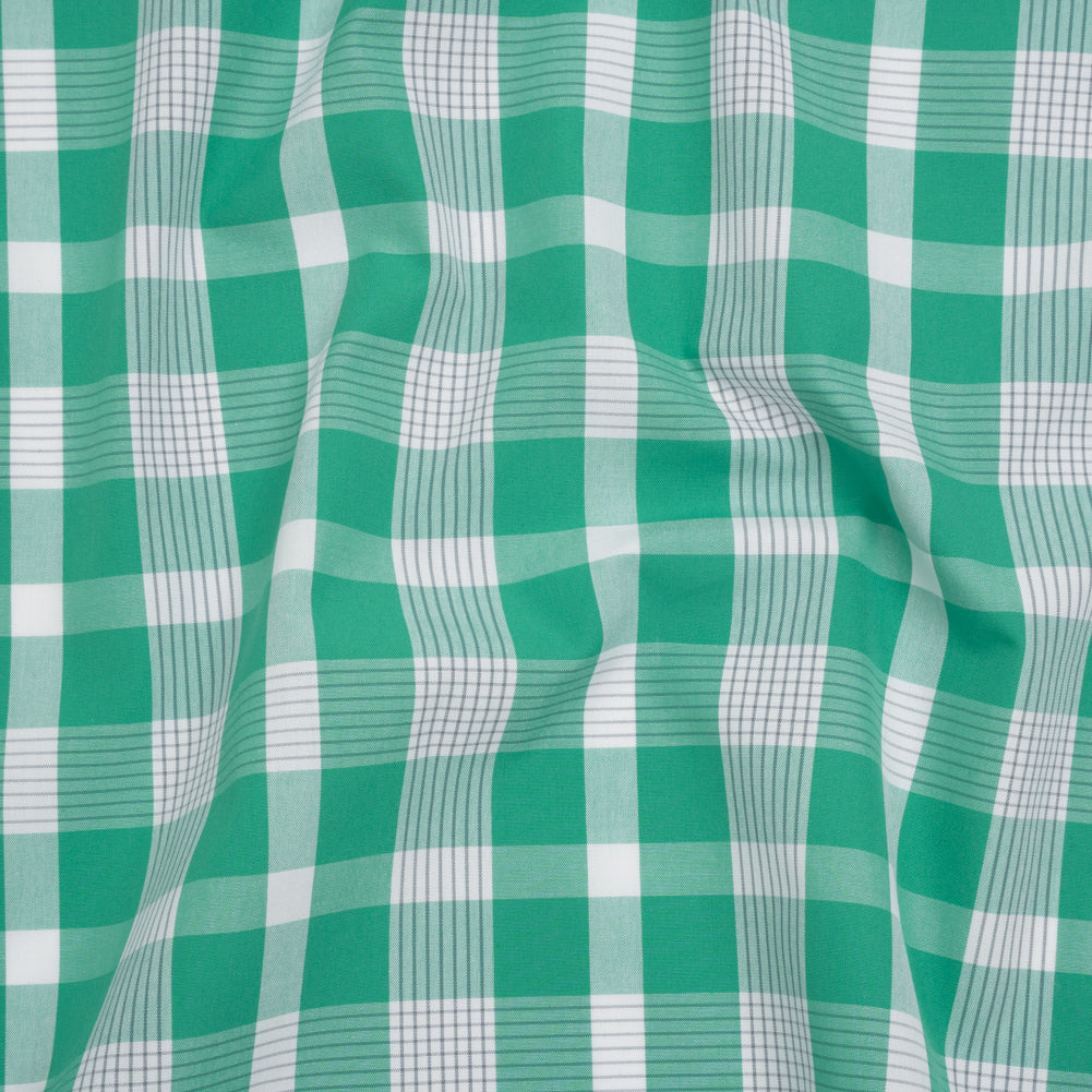 Cotton Shirting - Dark Mint Green and White Plaid - Deadstock Cotton Shirting - Dark Mint Green and White Plaid - Deadstock