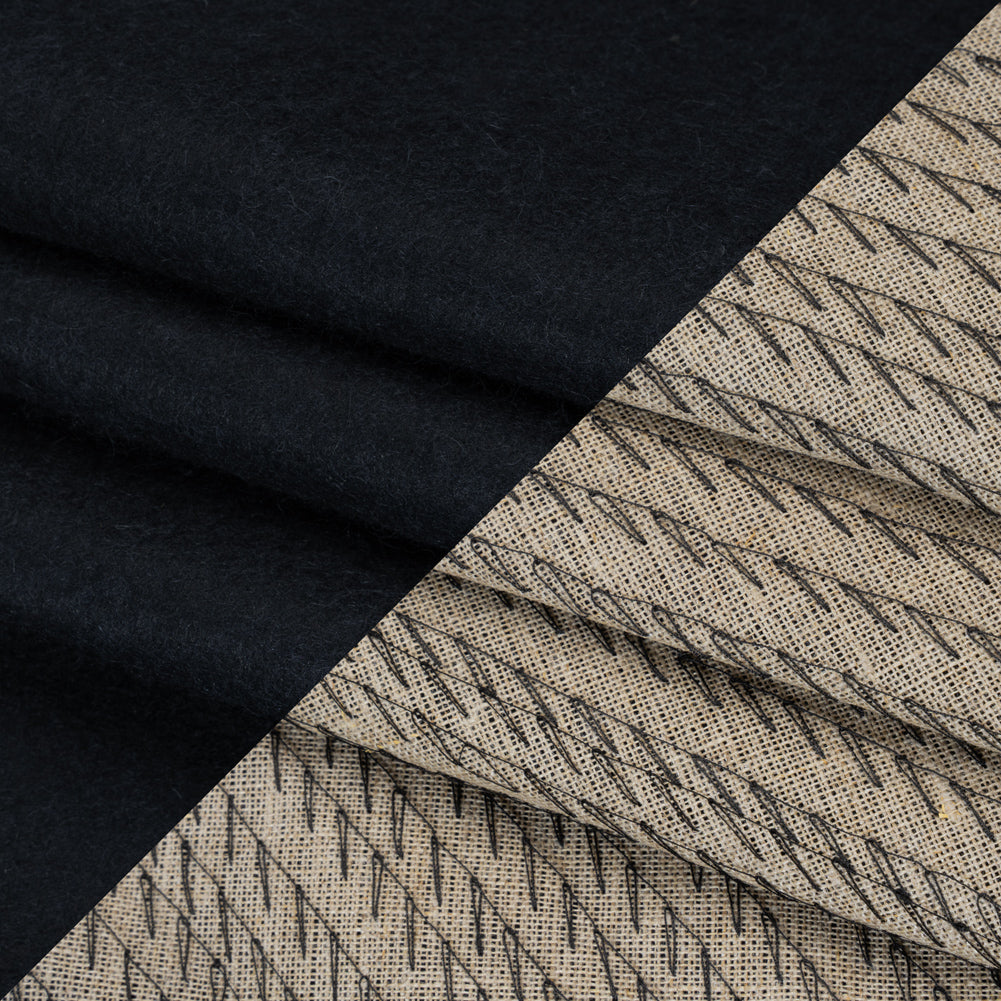 Undercollar Wool Felt with Pad Stitched Canvas Backing Made in Italy - Midnight Navy and Oatmeal - Deadstock Undercollar Wool Felt with Pad Stitched Canvas Backing Made in Italy - Midnight Navy and Oatmeal - Deadstock