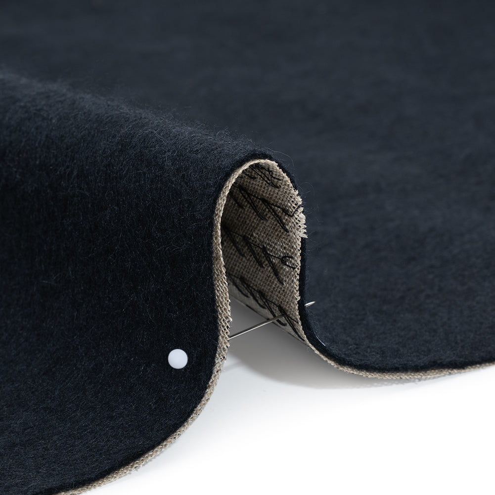 Undercollar Wool Felt with Pad Stitched Canvas Backing Made in Italy - Midnight Navy and Oatmeal - Deadstock Undercollar Wool Felt with Pad Stitched Canvas Backing Made in Italy - Midnight Navy and Oatmeal - Deadstock