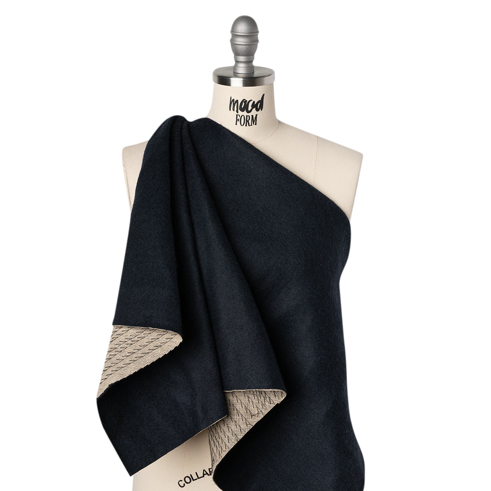 Undercollar Wool Felt with Pad Stitched Canvas Backing Made in Italy - Midnight Navy and Oatmeal - Deadstock Undercollar Wool Felt with Pad Stitched Canvas Backing Made in Italy - Midnight Navy and Oatmeal - Deadstock
