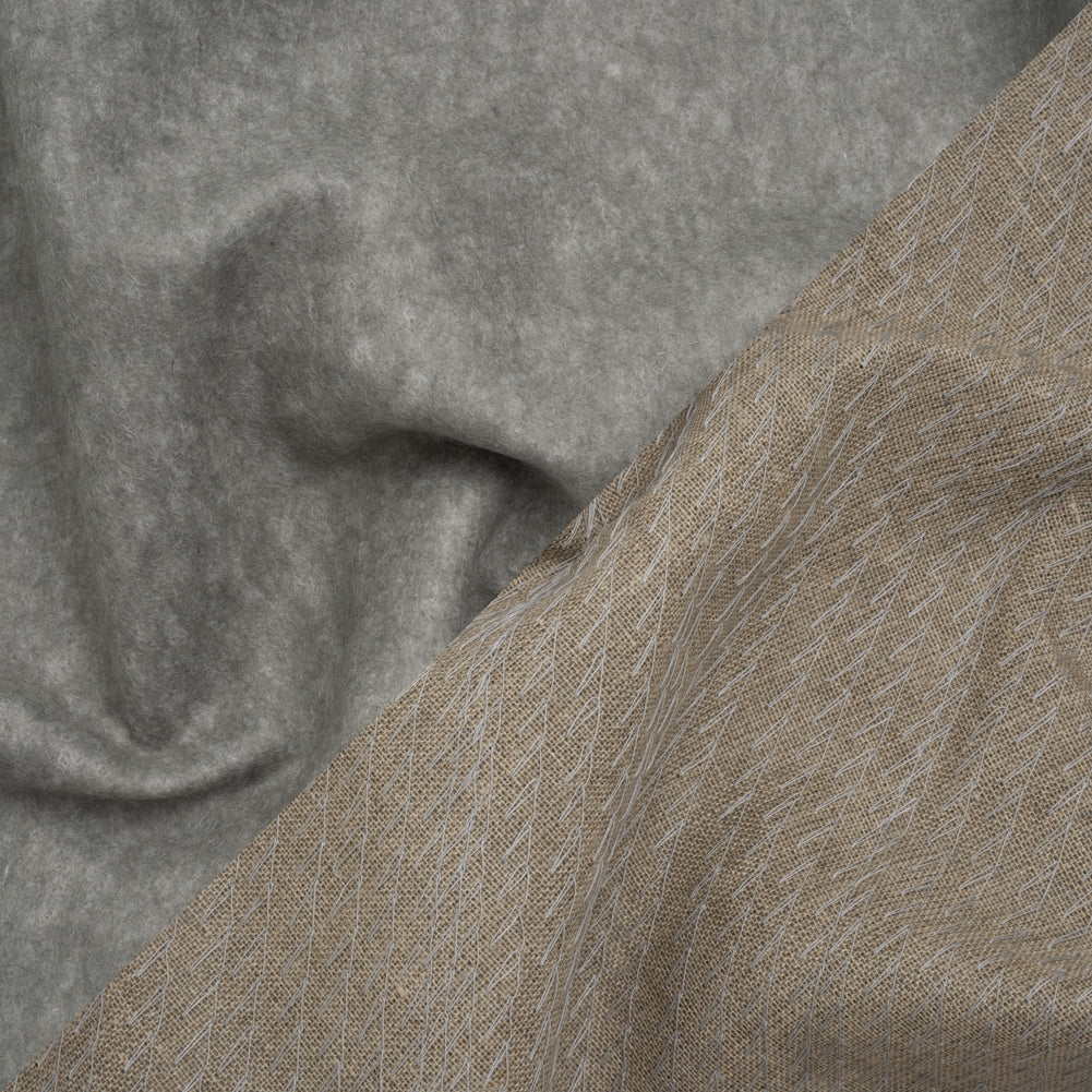 Wool Felt with Stitched Linen Burlap Backing - Heathered Gray and Oatmeal - Deadstock Wool Felt with Stitched Linen Burlap Backing - Heathered Gray and Oatmeal - Deadstock