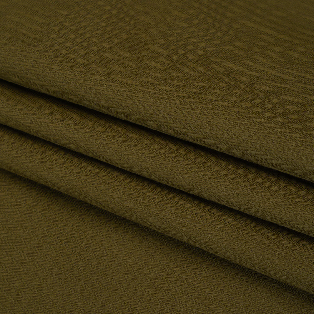 Cotton Twill Shirting - Dark Olive Green Subtle Stripes - Deadstock Cotton Twill Shirting - Dark Olive Green Subtle Stripes - Deadstock