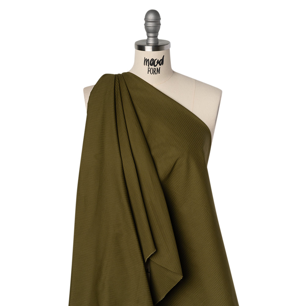 Cotton Twill Shirting - Dark Olive Green Subtle Stripes - Deadstock Cotton Twill Shirting - Dark Olive Green Subtle Stripes - Deadstock
