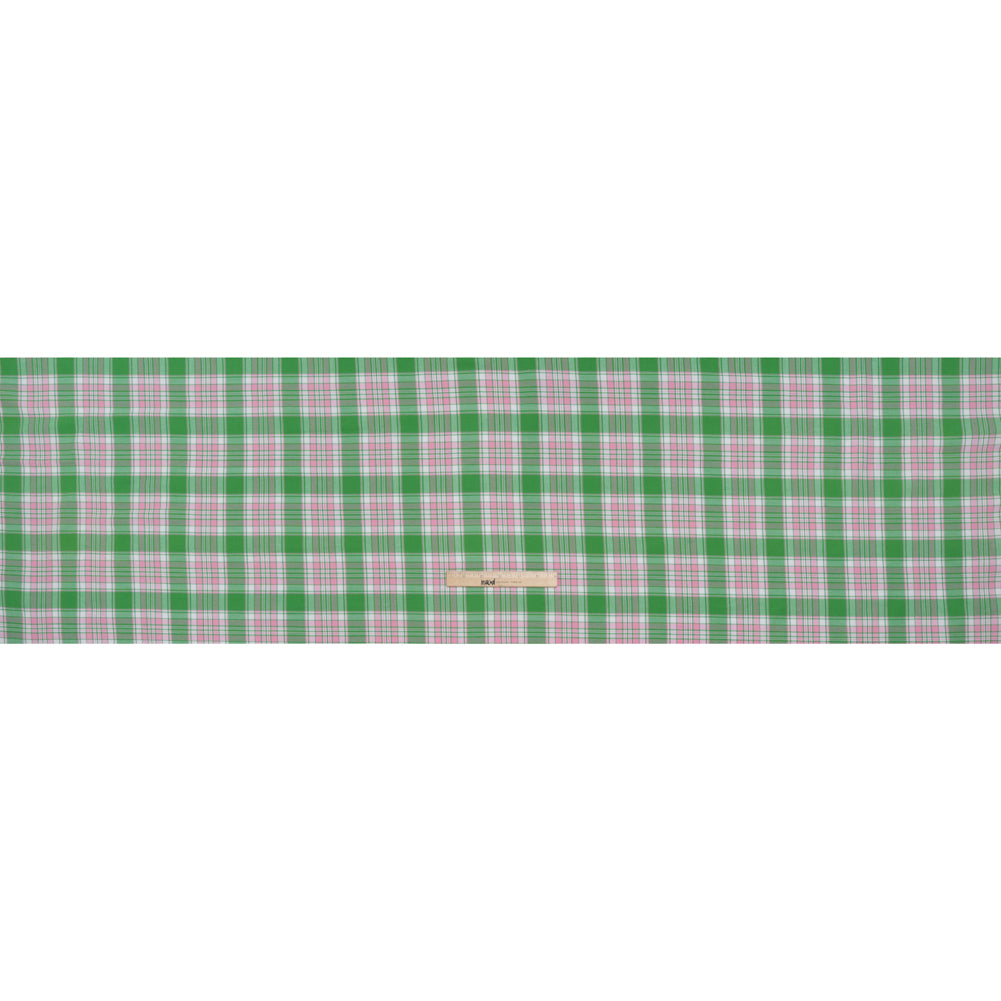 Lightweight Cotton Twill Flannel - Baby Pink, Kelly Green and White Plaid - Deadstock - Full Lightweight Cotton Twill Flannel - Baby Pink, Kelly Green and White Plaid - Deadstock - Full