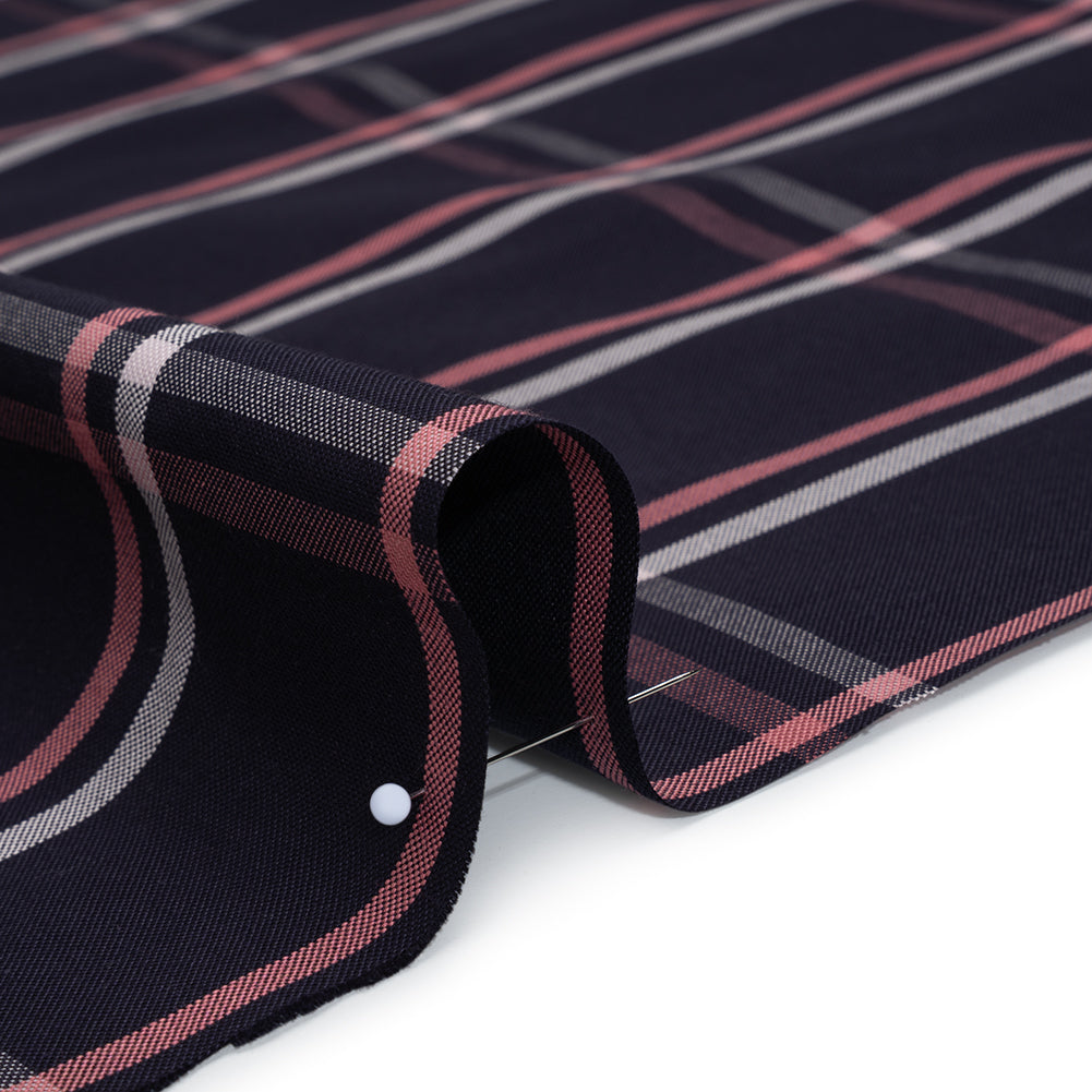 Cotton Oxford Shirting - Dark Navy, Rose Pink and White Windowpane Plaid - Deadstock Detail Cotton Oxford Shirting - Dark Navy, Rose Pink and White Windowpane Plaid - Deadstock Detail