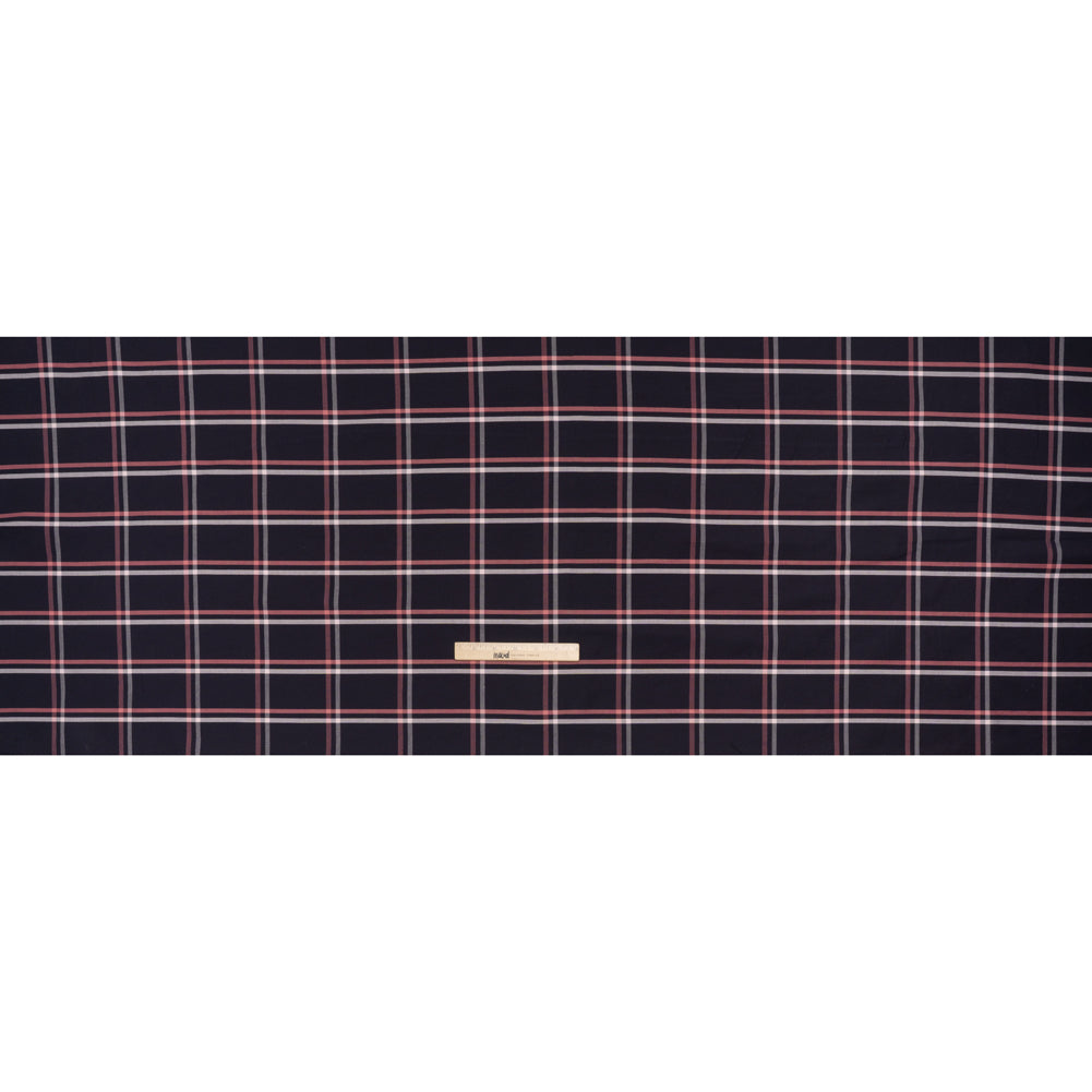 Cotton Oxford Shirting - Dark Navy, Rose Pink and White Windowpane Plaid - Deadstock - Full Cotton Oxford Shirting - Dark Navy, Rose Pink and White Windowpane Plaid - Deadstock - Full