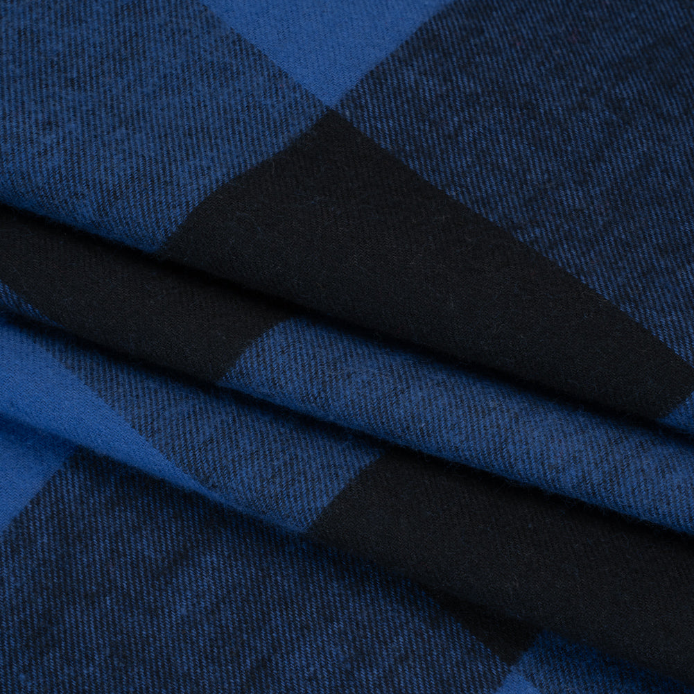 Cotton Twill Flannel - Blue and Black Buffalo Check - Deadstock Cotton Twill Flannel - Blue and Black Buffalo Check - Deadstock