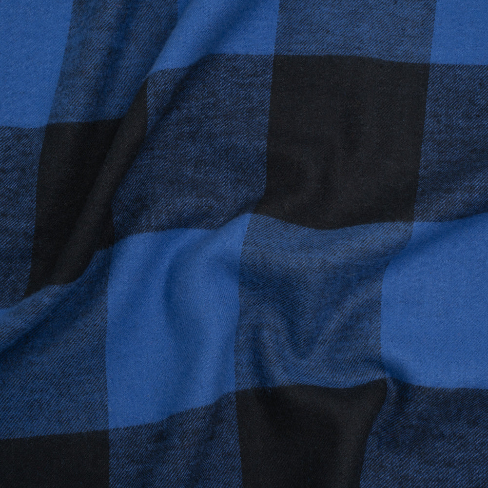 Cotton Twill Flannel - Blue and Black Buffalo Check - Deadstock Cotton Twill Flannel - Blue and Black Buffalo Check - Deadstock