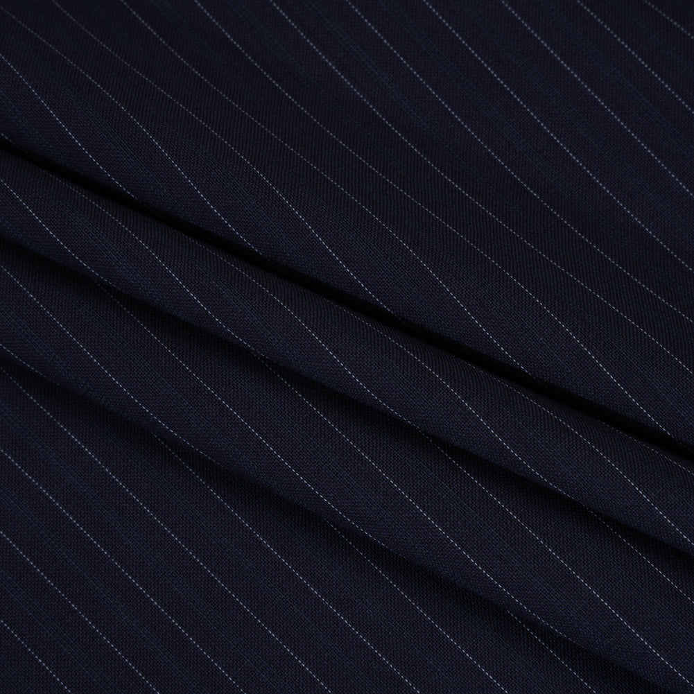 Wool Suiting Made in Italy - Navy and Pale Blue Pinstripes - Deadstock Wool Suiting Made in Italy - Navy and Pale Blue Pinstripes - Deadstock
