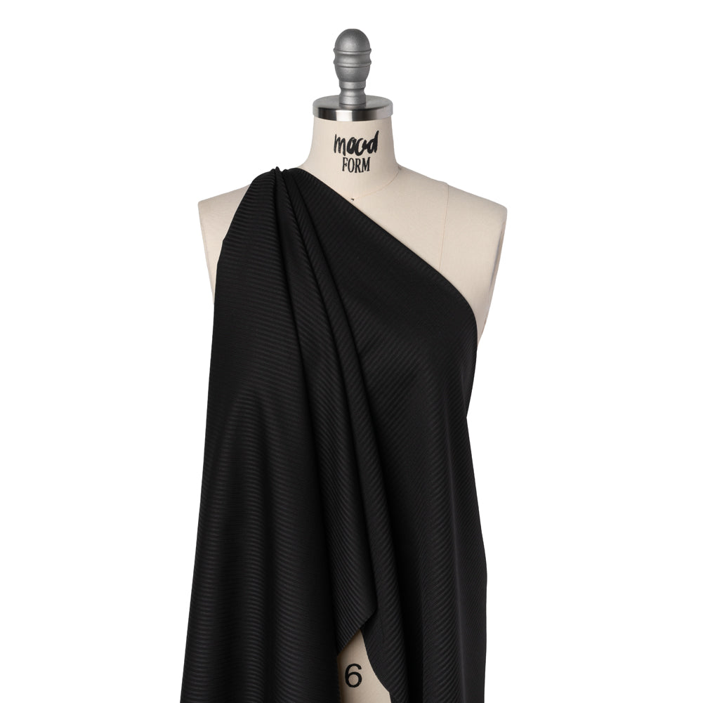 Wool Twill Suiting Made in Italy - Black on Black Stripes - Deadstock Drape Wool Twill Suiting Made in Italy - Black on Black Stripes - Deadstock Drape