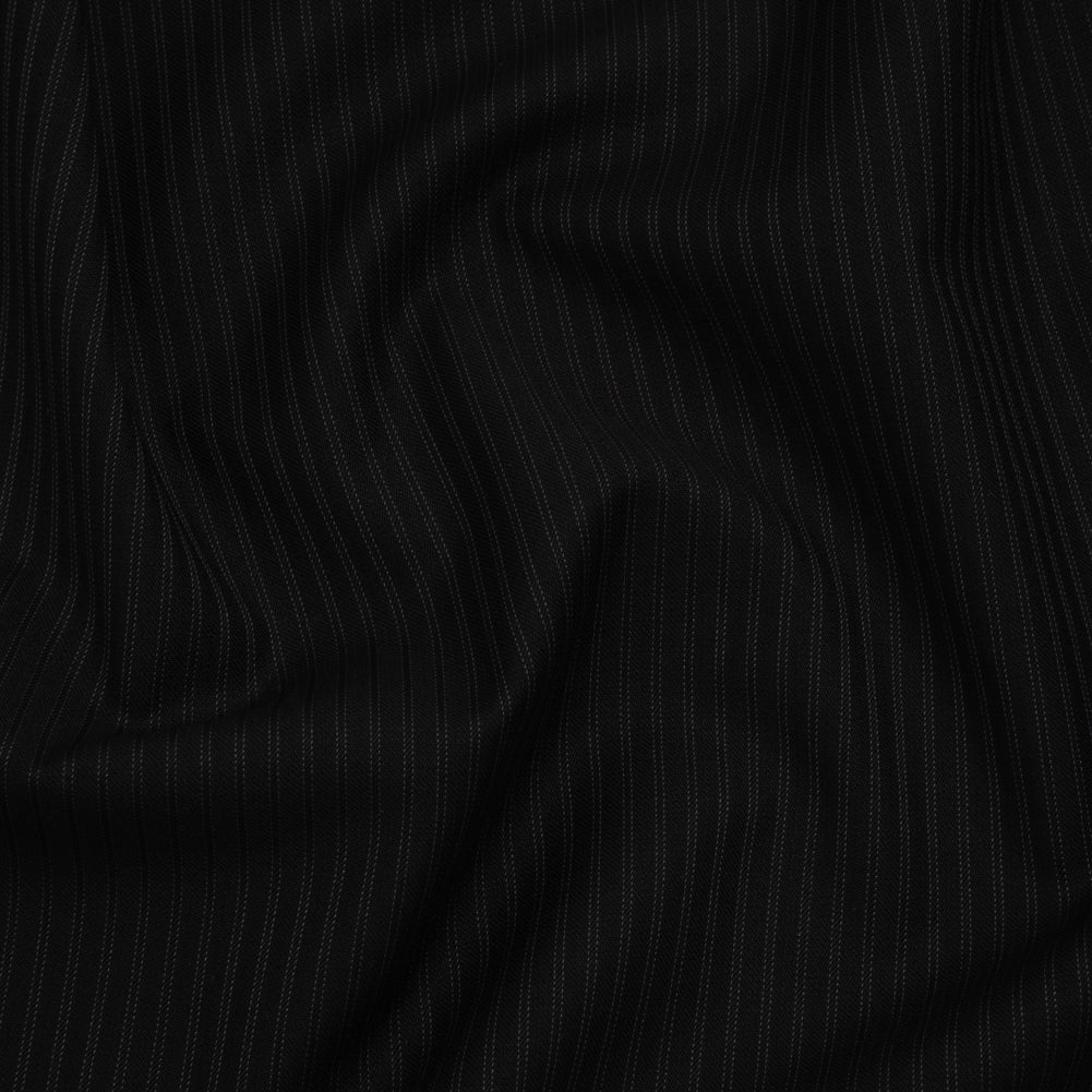 Wool Twill Suiting Made in Italy - Black on Black Stripes - Deadstock Wool Twill Suiting Made in Italy - Black on Black Stripes - Deadstock
