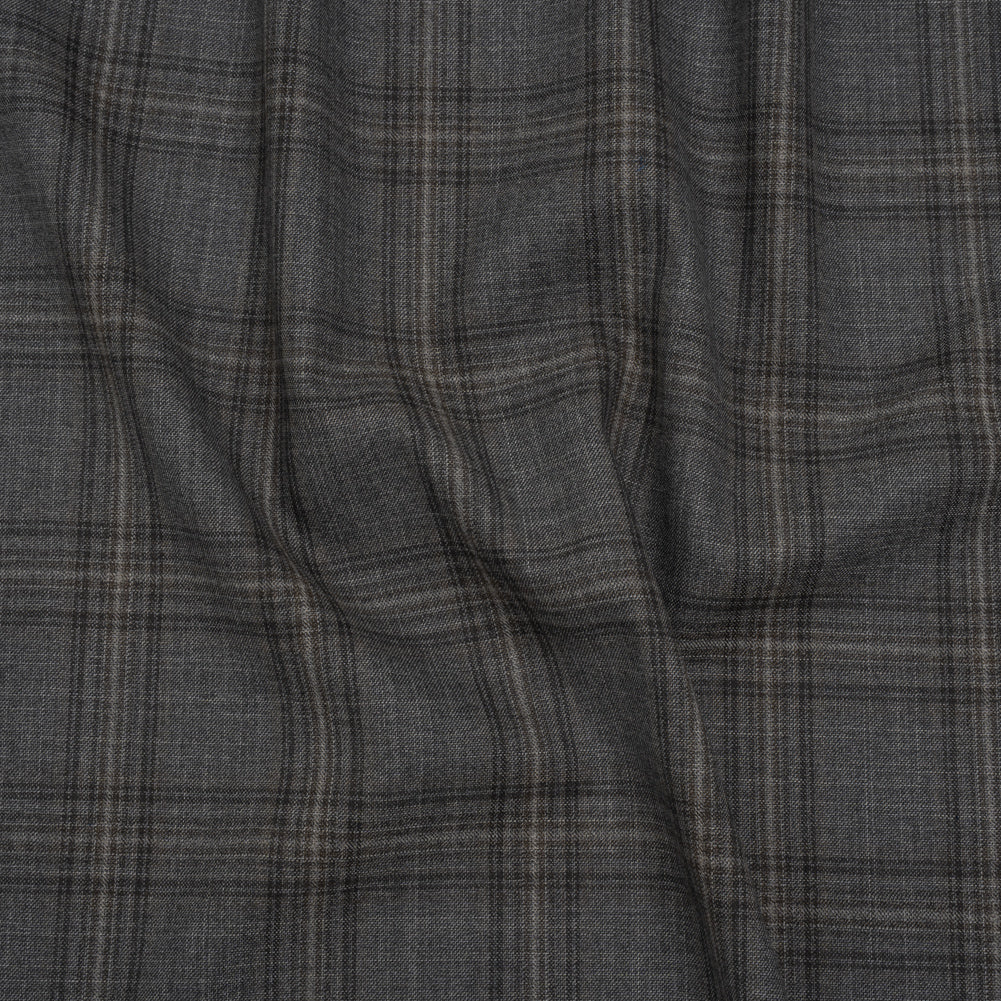 Wool Suiting Made in Italy - Gray, Charcoal and Brown Plaid - Deadstock Wool Suiting Made in Italy - Gray, Charcoal and Brown Plaid - Deadstock