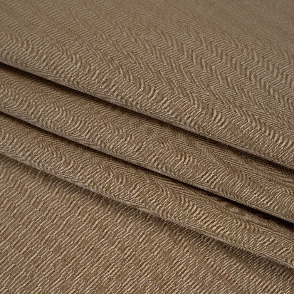 Wool and Cotton Herringbone Twill Suiting Made in Italy - Tan Stripes - Deadstock Wool and Cotton Herringbone Twill Suiting Made in Italy - Tan Stripes - Deadstock