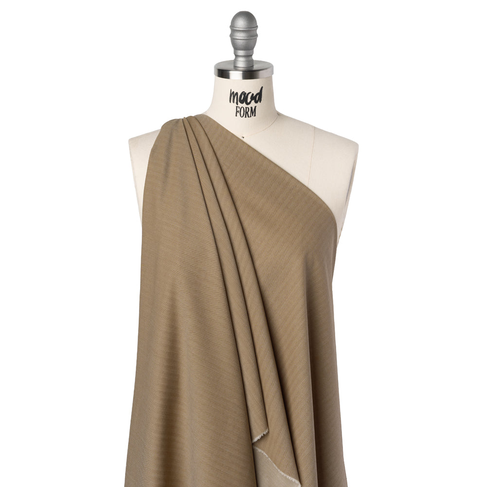 Wool and Cotton Herringbone Twill Suiting Made in Italy - Tan Stripes - Deadstock Wool and Cotton Herringbone Twill Suiting Made in Italy - Tan Stripes - Deadstock