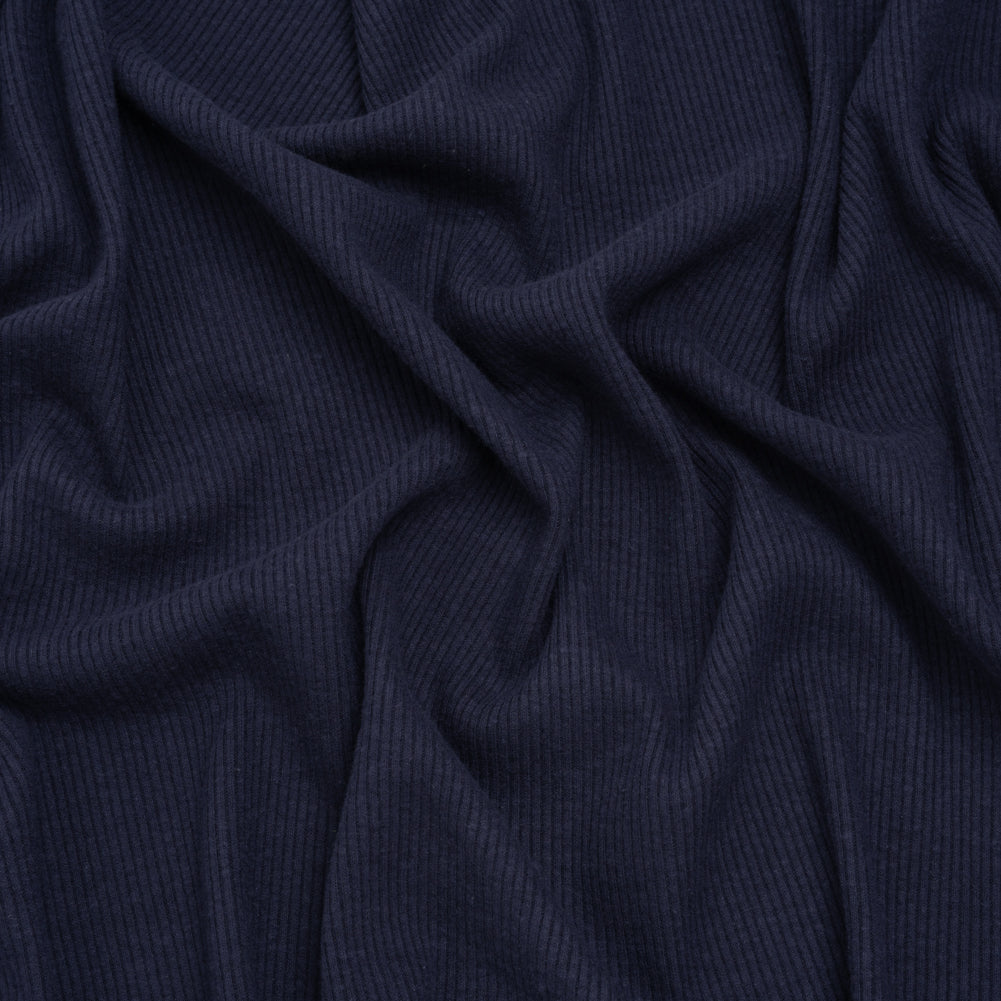 Stretch Brushed Double Face 2x2 Rib Knit - Navy - Deadstock Stretch Brushed Double Face 2x2 Rib Knit - Navy - Deadstock