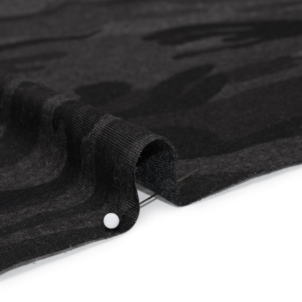 Lightweight Polyester Jersey Print - Black and Charcoal Subtle Camouflage - Deadstock Detail Lightweight Polyester Jersey Print - Black and Charcoal Subtle Camouflage - Deadstock Detail