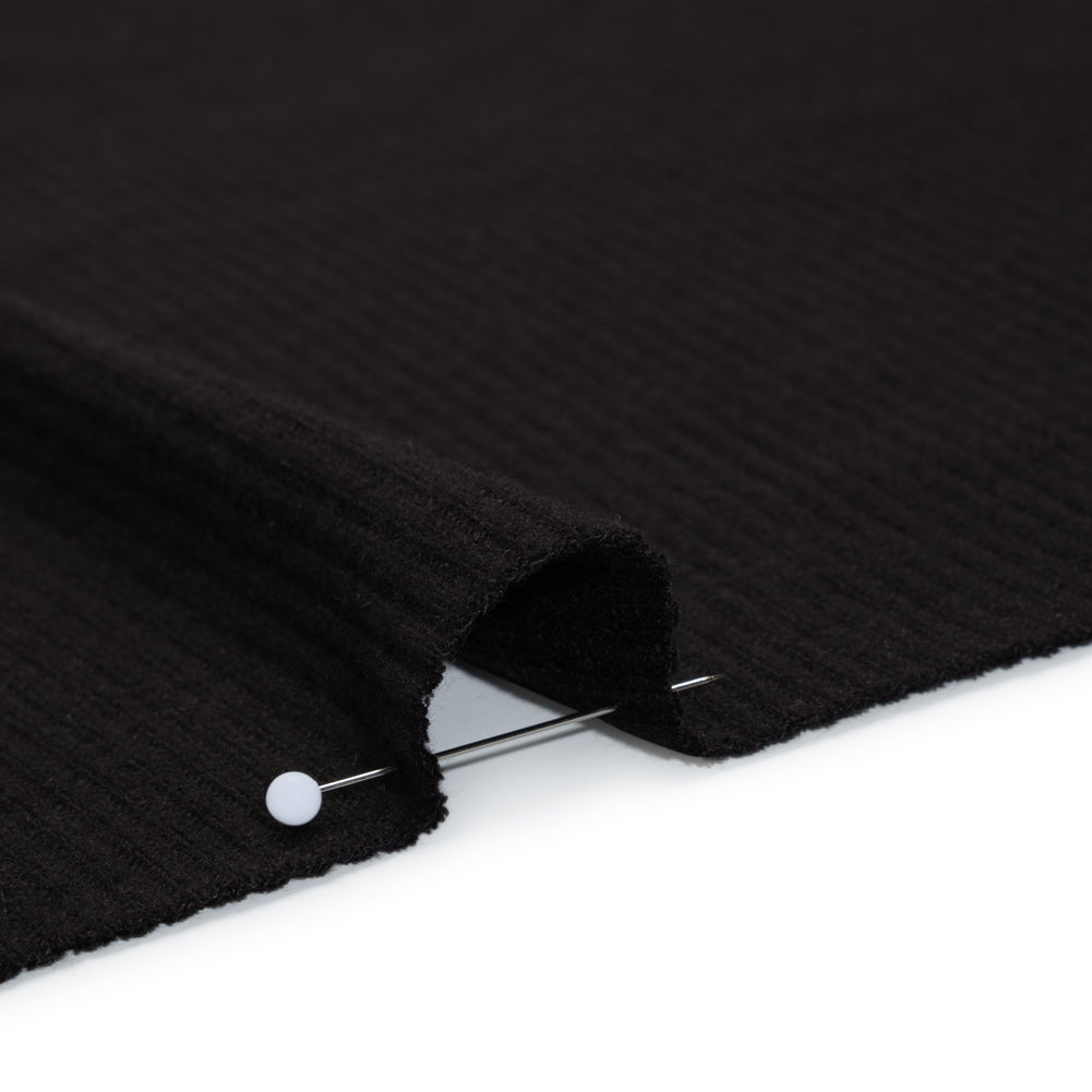 Brushed Cozy Stretch Viscose 2x2 Rib Knit - Faded Black - Deadstock Detail Brushed Cozy Stretch Viscose 2x2 Rib Knit - Faded Black - Deadstock Detail