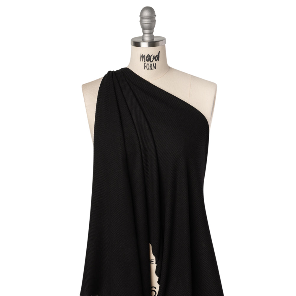 Brushed Cozy Stretch Viscose 2x2 Rib Knit - Black - Deadstock Drape Brushed Cozy Stretch Viscose 2x2 Rib Knit - Black - Deadstock Drape