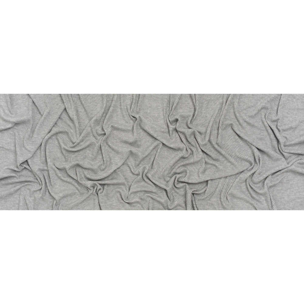 Brushed Cozy Stretch Viscose 2x2 Rib Knit - Heather Gray - Deadstock Brushed Cozy Stretch Viscose 2x2 Rib Knit - Heather Gray - Deadstock