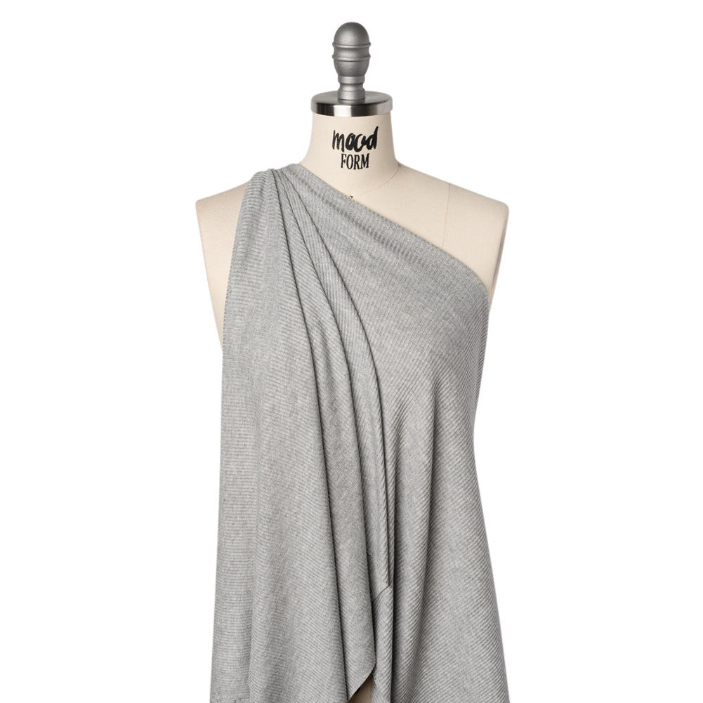 Brushed Cozy Stretch Viscose 2x2 Rib Knit - Heather Gray - Deadstock Brushed Cozy Stretch Viscose 2x2 Rib Knit - Heather Gray - Deadstock