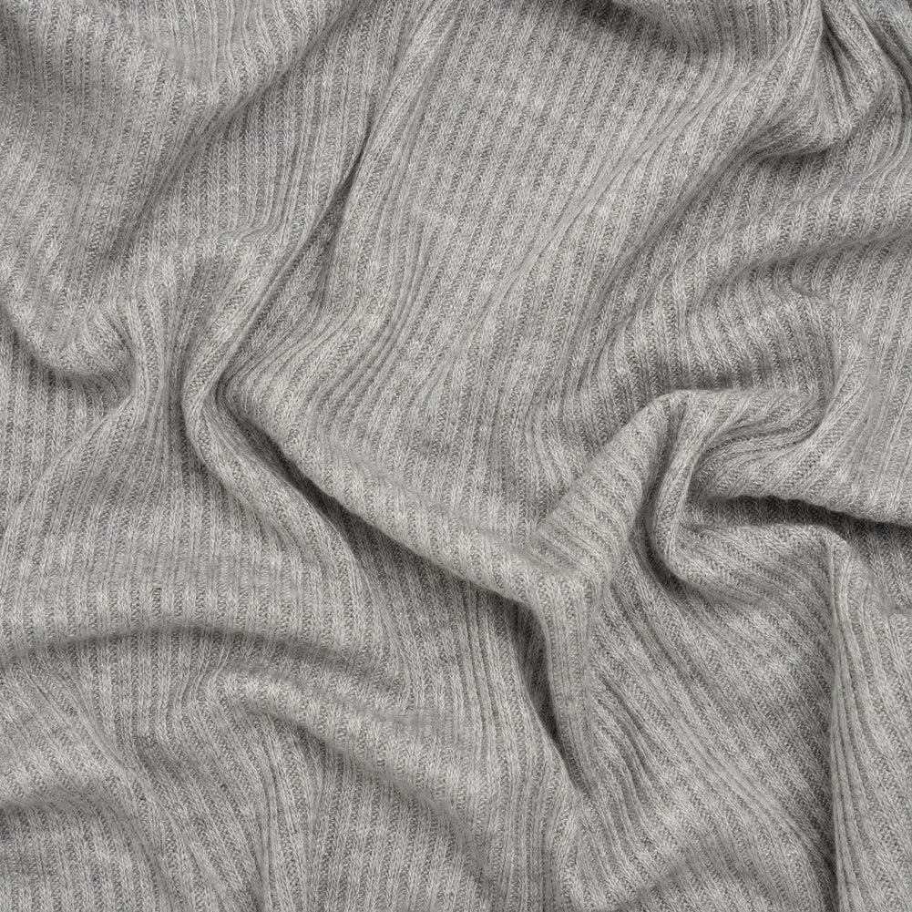 Brushed Cozy Stretch Viscose 2x2 Rib Knit - Heather Gray - Deadstock Brushed Cozy Stretch Viscose 2x2 Rib Knit - Heather Gray - Deadstock