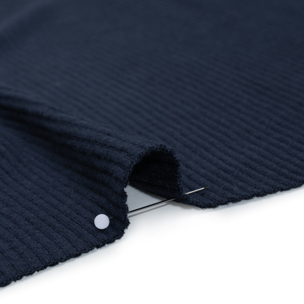 Brushed Cozy Stretch Viscose 2x2 Rib Knit - Navy - Deadstock - Detail Brushed Cozy Stretch Viscose 2x2 Rib Knit - Navy - Deadstock - Detail