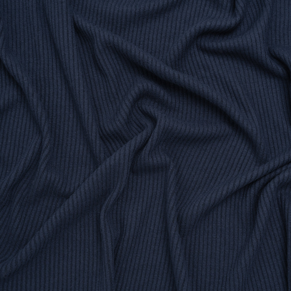 Brushed Cozy Stretch Viscose 2x2 Rib Knit - Navy - Deadstock Brushed Cozy Stretch Viscose 2x2 Rib Knit - Navy - Deadstock
