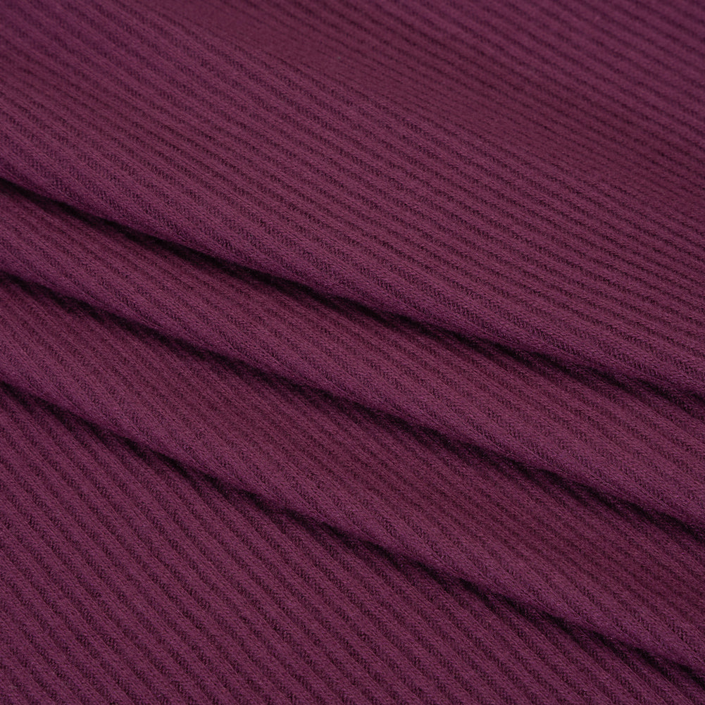 Brushed Cozy Stretch Viscose 2x2 Rib Knit - Plum - Deadstock Folded Brushed Cozy Stretch Viscose 2x2 Rib Knit - Plum - Deadstock Folded