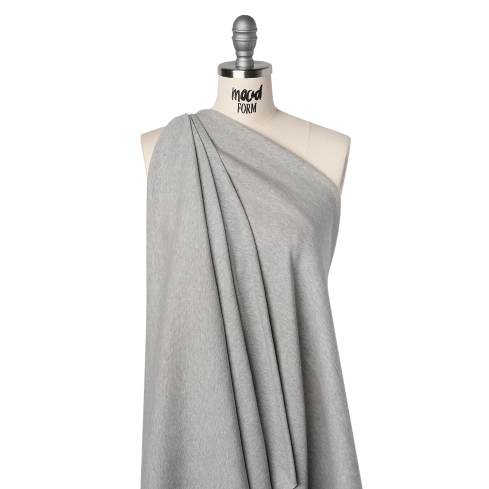 Cotton and Polyester 1x1 Rib Knit - Heathered Warm Gray - Deadstock Drape Cotton and Polyester 1x1 Rib Knit - Heathered Warm Gray - Deadstock Drape