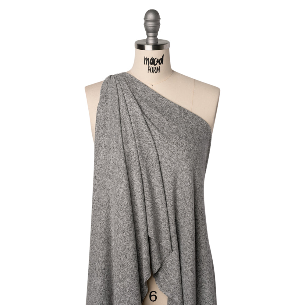 Cozy Brushed Stretch Rayon Sweater Knit - Heathered Light Gray - Deadstock - Drape Cozy Brushed Stretch Rayon Sweater Knit - Heathered Light Gray - Deadstock - Drape
