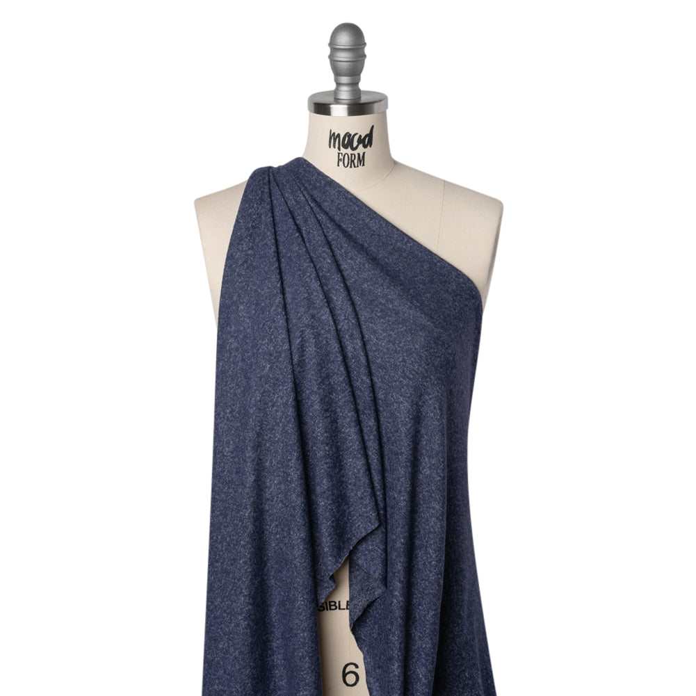 Cozy Brushed Stretch Rayon Sweater Knit - Heathered Bright Navy - Deadstock Drape Cozy Brushed Stretch Rayon Sweater Knit - Heathered Bright Navy - Deadstock Drape
