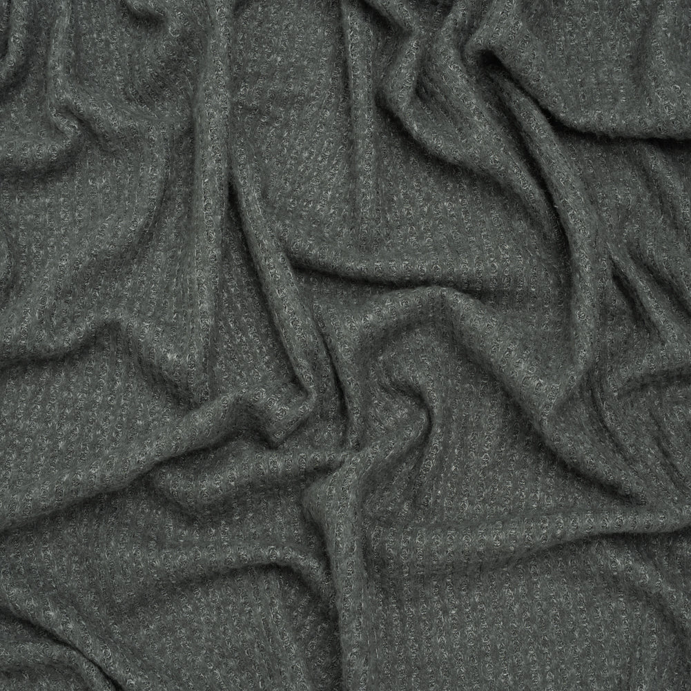 Brushed Stretch Rayon and Polyester Waffle Sweater Knit - Heathered Anthracite Gray - Deadstock Brushed Stretch Rayon and Polyester Waffle Sweater Knit - Heathered Anthracite Gray - Deadstock