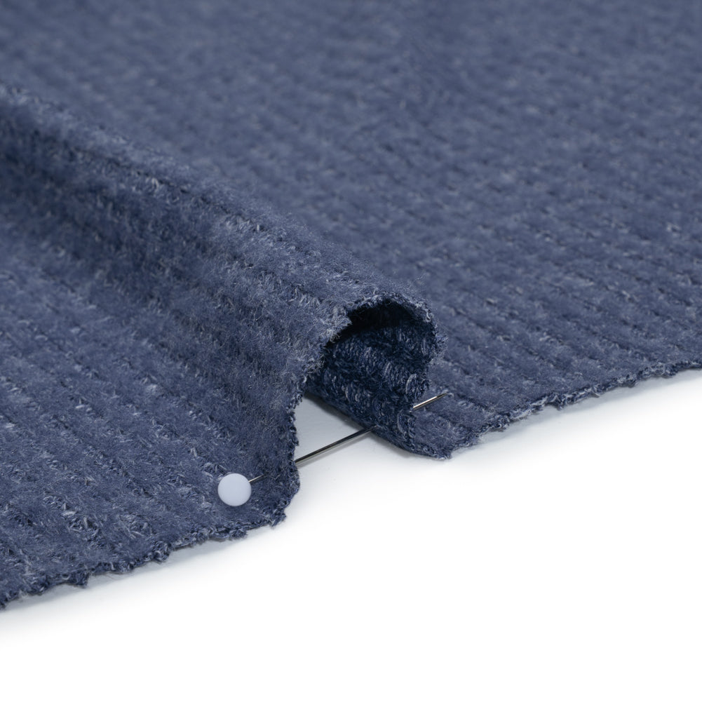 Brushed Stretch Rayon and Polyester Waffle Sweater Knit - Heathered Cadet Blue - Deadstock Brushed Stretch Rayon and Polyester Waffle Sweater Knit - Heathered Cadet Blue - Deadstock