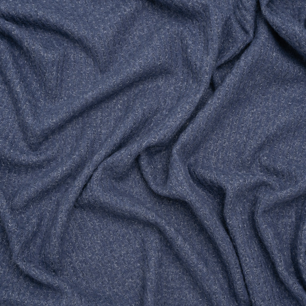 Brushed Stretch Rayon and Polyester Waffle Sweater Knit - Heathered Cadet Blue - Deadstock Brushed Stretch Rayon and Polyester Waffle Sweater Knit - Heathered Cadet Blue - Deadstock