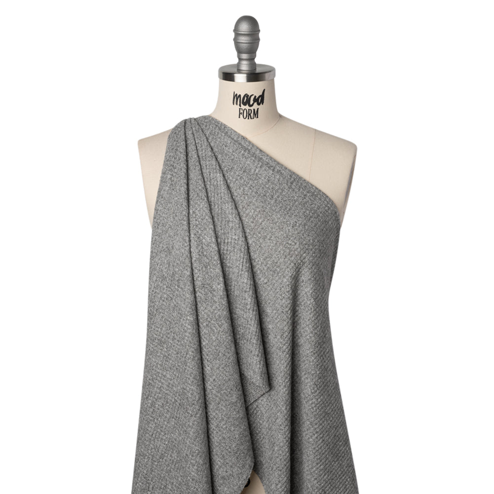 Brushed Stretch Rayon and Polyester Waffle Sweater Knit - Heathered Light Gray - Deadstock Drape Brushed Stretch Rayon and Polyester Waffle Sweater Knit - Heathered Light Gray - Deadstock Drape