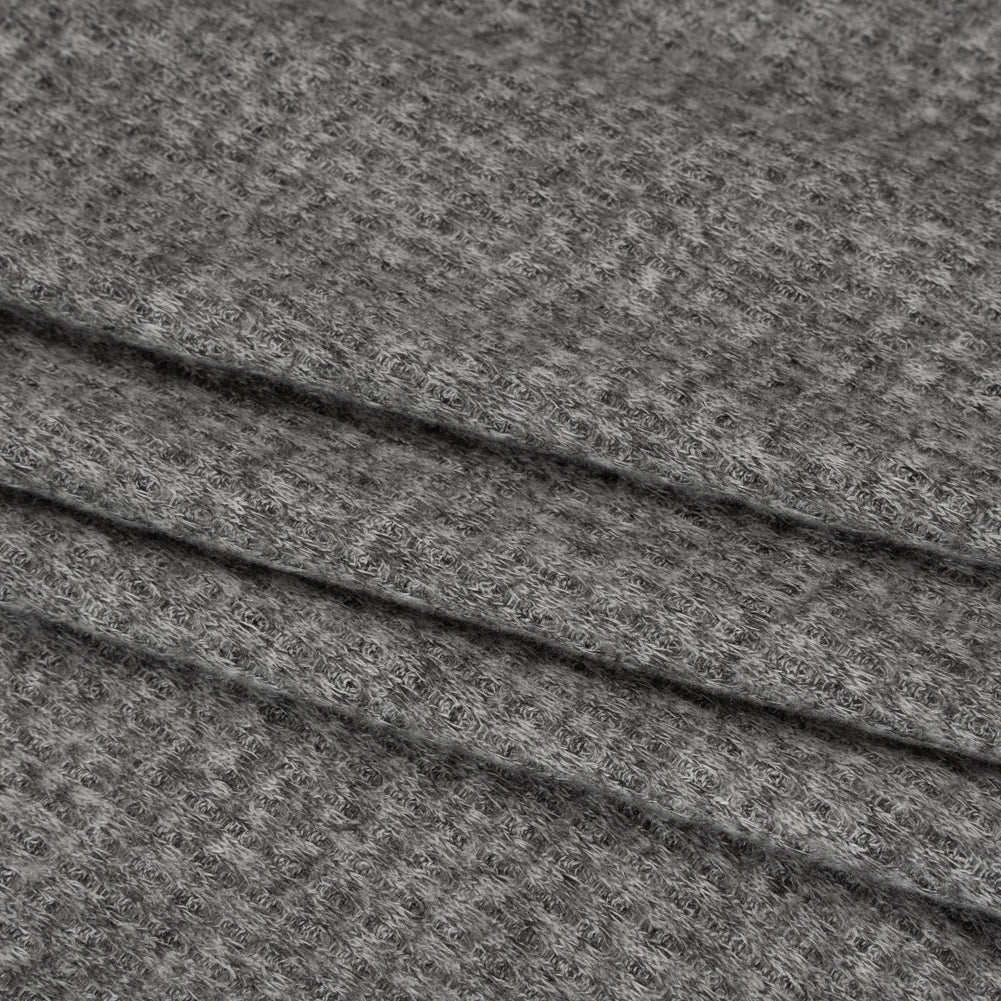 Brushed Stretch Rayon and Polyester Waffle Sweater Knit - Heathered Dark Gray - Deadstock Folded Brushed Stretch Rayon and Polyester Waffle Sweater Knit - Heathered Dark Gray - Deadstock Folded