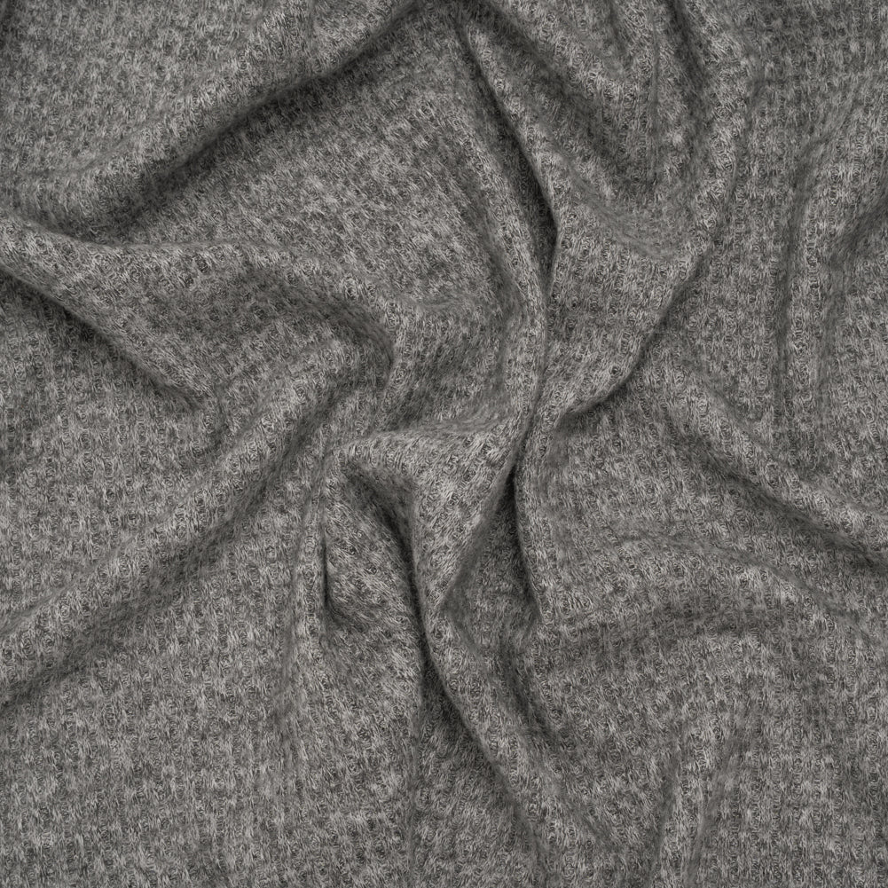 Brushed Stretch Rayon and Polyester Waffle Sweater Knit - Heathered Dark Gray - Deadstock Brushed Stretch Rayon and Polyester Waffle Sweater Knit - Heathered Dark Gray - Deadstock