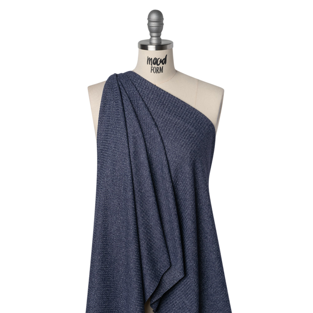 Brushed Stretch Rayon and Polyester Waffle Sweater Knit - Heathered Navy Blue - Deadstock - Drape Brushed Stretch Rayon and Polyester Waffle Sweater Knit - Heathered Navy Blue - Deadstock - Drape
