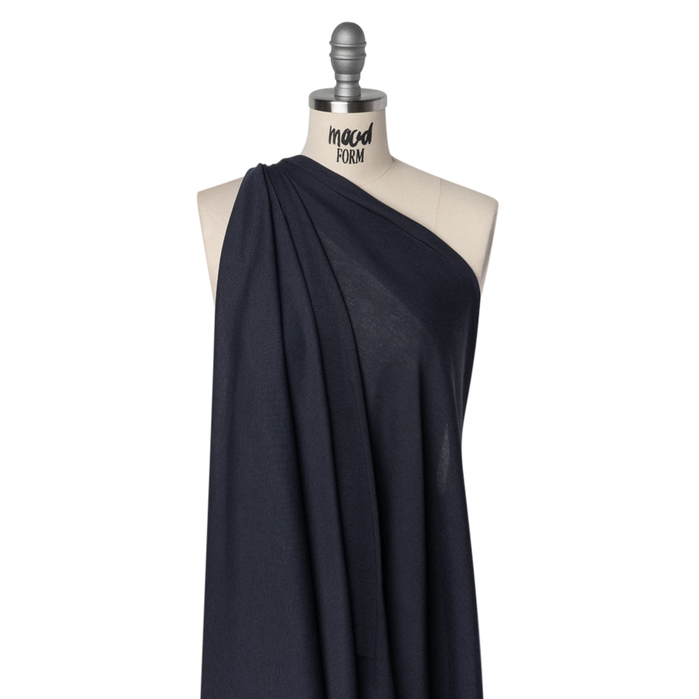 Polyester 1x1 Rib Knit - Navy Blue - Deadstock Drape Polyester 1x1 Rib Knit - Navy Blue - Deadstock Drape