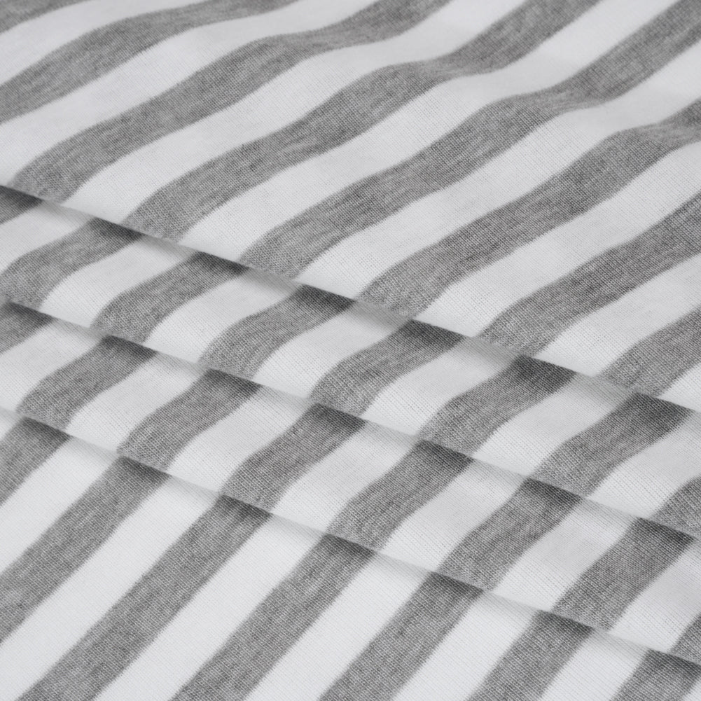 Cotton and Polyester 1x1 Rib Knit - Heathered Gray and White Stripes - Deadstock Folded Cotton and Polyester 1x1 Rib Knit - Heathered Gray and White Stripes - Deadstock Folded