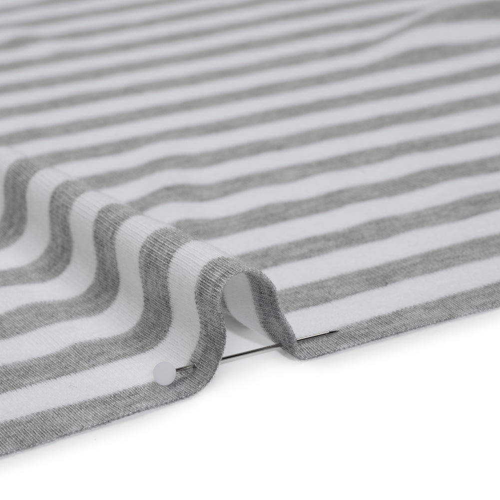 Cotton and Polyester 1x1 Rib Knit - Heathered Gray and White Stripes - Deadstock Detail Cotton and Polyester 1x1 Rib Knit - Heathered Gray and White Stripes - Deadstock Detail