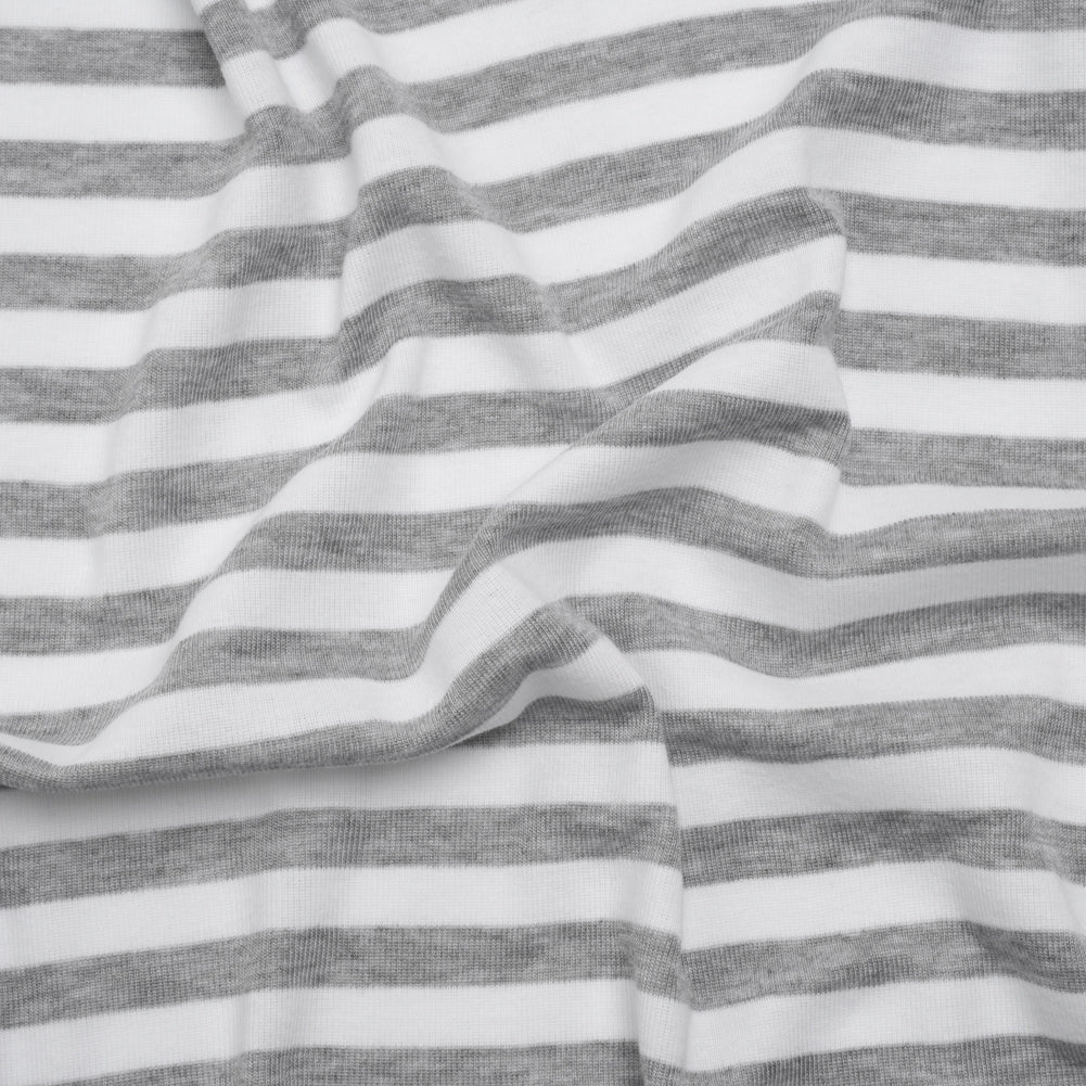 Cotton and Polyester 1x1 Rib Knit - Heathered Gray and White Stripes - Deadstock Cotton and Polyester 1x1 Rib Knit - Heathered Gray and White Stripes - Deadstock