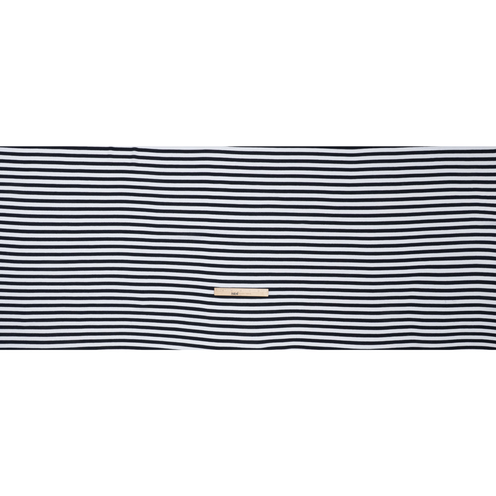 Cotton and Polyester 1x1 Rib Knit - Navy Blue and White Stripes - Deadstock Cotton and Polyester 1x1 Rib Knit - Navy Blue and White Stripes - Deadstock